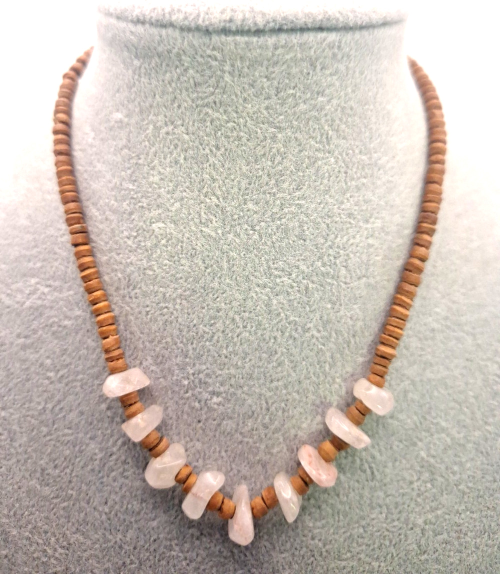 Rose Quartz Cork Bead Choker Necklace Coastal Boho Beachy Island Vacay Vibe 14"